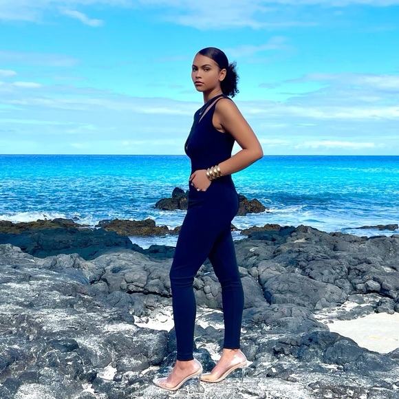 Only at The King Kouture Black Asymmetrical Kimono Sleeve Jumpsuit Small - Picture 8 of 12